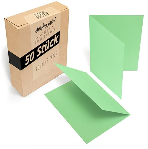 Japun - 50er Set blanko Falt-Karten - Klapp-Karten zum gestalten, beschriften oder bedrucken - DIN A6 - grün