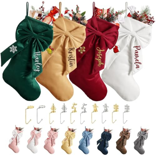 papasgix Weihnachtsstrumpf Personalisiert mit Name Nikolausstrumpf 46cm große gestrickte Weihnachtssocken Icon Christmas Stockings Weihnachtskarte Haken Weihnachtsdeko (1PC Braun+Rosa-Körper)