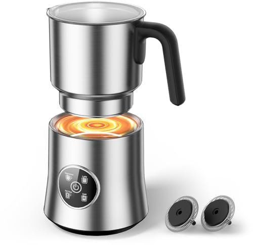 Milk Frother and Steamer, Large Capacity & Detachable Electric Milk Frother, Automatic Warm and Cold Foam Maker, Hot Chocolate Maker, Stainless Steel Jug, 30.44Oz./900ML