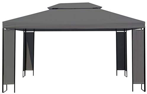HETFTJN Gartenpavillon 400 x 300 x 273 cm Anthrazit Schwarz Robuster Grillpavillon Stahlrahmen Polyester Dach Modernes Design für Garten Party Camping Grill