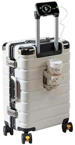 EclatVivid Valise rigide en polycarbonate avec cadenas TSA, chargeur USB, porte-gobelet, blanc, Carry-On 20-Inch, Moderne