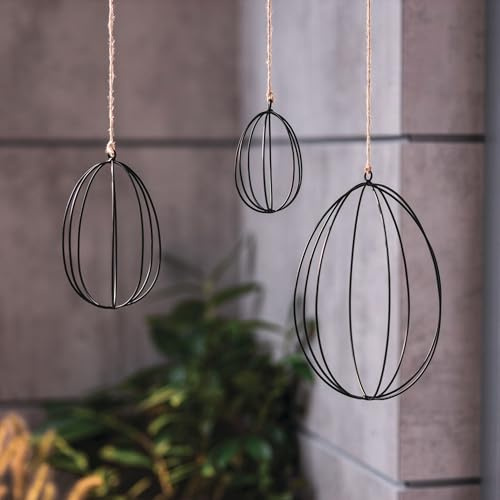 FRANK FLECHTWAREN Dekohänger Osterei, 3er Set, Metall, Mattschwarz Maße: Höhe 13 cm, 19 cm, 27 cm