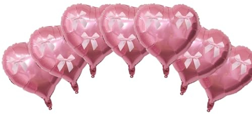 7Pcs 18 inch Heart Balloons with 12 Bows - Pink Foil Balloons for Decoration, Self-Sealing Valve Leak-Proof Design, Romantic Party Supplies for Birthday Wedding Valentine's Day
