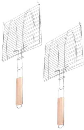 PACKOVE Cesta para Barbacoa de Hierro para Asar Pescado y Carne, Set 2 Piezas Mango Antiescaldamiento, Herramienta para Parrilla Adecuado para Picnic y Cocina al Aire Libre