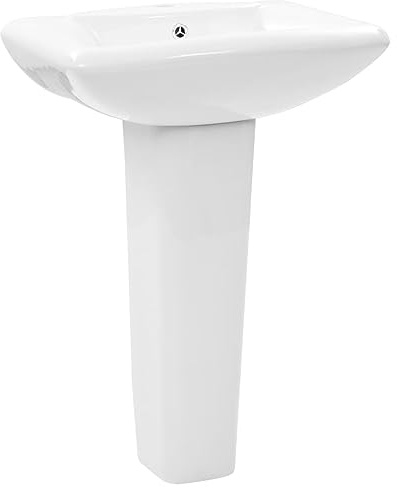 Lavabo autoportante con colonna in ceramica smaltata, bianco, 580 x 470 x 200 mm, con troppopieno e foro per rubinetto, per bagno degli ospiti, WC dal design moderno