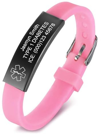 Personalised Medical Alert Bracelet for Men - Engraved Daily Outdoor Sport Silicone Wristband Emergency Medic Identification Bracelets for Men Teens Boys, Customised SOS Medical ID Bracelet Adjustable