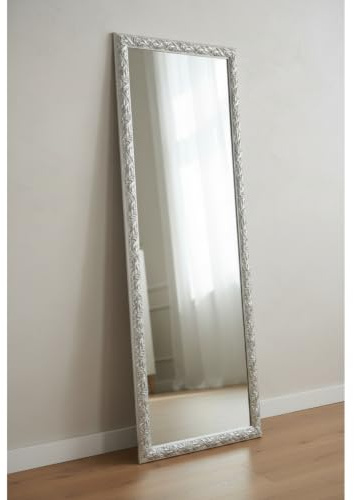 MO.WA Spiegel Wandspiegel Modern Silber Ganzkörperspiegel 55x145 Holzrahmen klassisch Schlafzimmer Flur Lehnspiegel Garderobespiegel Ankleidespiegel Wohnzimmer
