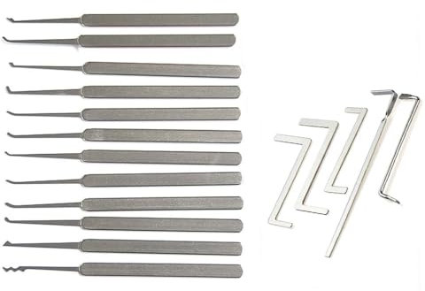 Loboo Idea 15-teiliges Premium-Übungswerkzeug zum Entriegeln, einschließlich 12-teiligem Dietrichhaken und 3-teiligem Dietrichspannschlüssel für Anfänger und Profi-Schlosser