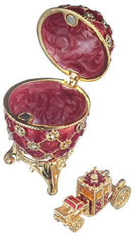 danila-souvenirs Fabergé-Stil Krönungs Ei/Schmuckkästchen mit Kutsche 6,5 cm rot