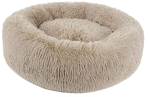 BVAGSS ångest hundsäng, rund plysch munk hundbädd kattbädd marshmallow fluffig mysig tvättbar lugnande valpbädd för små/medelstora hundar XH034 (diameter: 60 cm, ljusbrun)