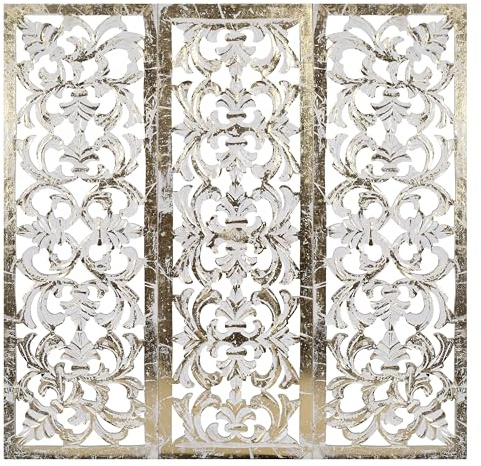 The Wooden Town Wall Hanging Plaques Set of 3-36x12 Decorative Wall Art Panels, Gold Foil on White Wood - Elegant Sculpture Wall Décor for Living Room, Bedroom, Office, or Entryway