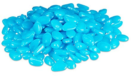 Relaxdays Leuchtsteine, 200 Stück, fluoreszierend, Deko, leuchtende Kieselsteine für Garten, Aquarium, Vasen, blau
