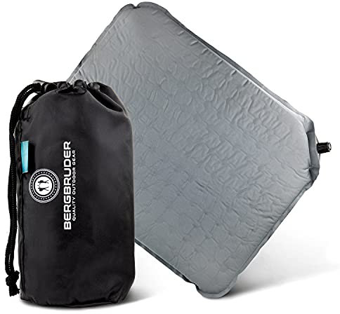 BERGBRUDER Ultraleichtes Sitzkissen Selbstaufblasend - Camping Sitzmatte Outdoor Thermokissen (Grau, 40 x 30 cm)