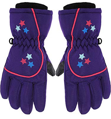 Boao Kids Snow Ski Gloves Winter Waterproof Warm Snowboard Mittens for Girl and Boy (Purple,1-3 Years)