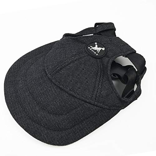 Hundemützen, verstellbarer Riemen, Sommer-Sonnenhaube, für Outdoor-Sport, Sonnenschutz, Baseballmütze mit Ohrlöchern für Welpen, kleine Hunde, mittelgroße Hunde (M, Denimschwarz)