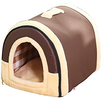 Hundehöhle Katzenhöhle,Waschbar Hundebett Katzenbett 2 In 1 Faltbare Haustier Bett Warm Hundehaus und Sofa Indoor, Hundehütte, Mittelgroße für Kleine Hunde Katzen für Drinnen (Kaffeefarbe, L 60)