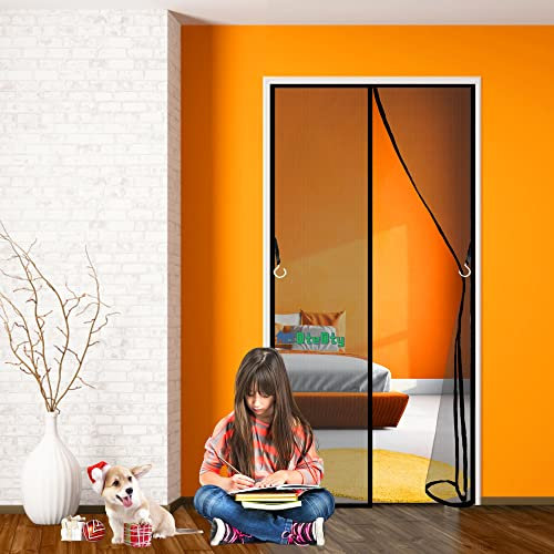 Magnet Fliegengitter Tür, 135x235cm Türvorhang Balkon Magnetvorhang, Fliegenschutz mit Verbreitertem Klebeband Insektengitter Lamellenvorhang Magnetvorhang, Schwarz