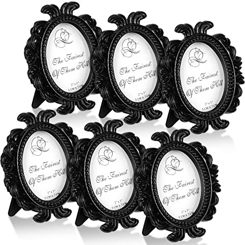 Vicenpal Kleiner Vintage-Bilderrahmen, antiker Barock-Stil, oval, für Hochzeit, viktorianisches Zuhause, Weihnachten, Urlaub, Dekoration, Schwarz, 6 Stück