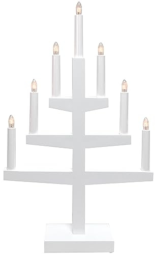 EGLO Kerzenständer Weihnachten mit 7 künstlichen Kerzen | Kerzenleuchter skandinavisch aus Holz in Weiß, Weihnachtsbeleuchtung Fenster warmweiß, mit Kabel, E10 Fassung, 54 cm