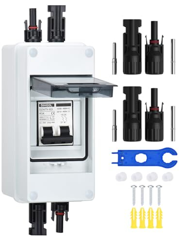 DC Trennschalter PV Anlage Leitungsschutzschalter Sicherungsautomat 2 Polig 40A 12V (12V-400V) Mit Kabel Solarstecker IP65 Wasserdicht Gehäuse