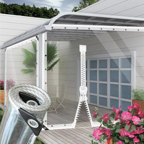 AMXFS Transparente Plane mit ösen 0.35mm wasserdichte 2x2m Glasklar | Pavillonvorhang 0.35mm Pflanzenschutzplane Regen-Vorhänge Allzweckplane Tarps 400g/m² mit 1 Reißverschluss für Terrasse