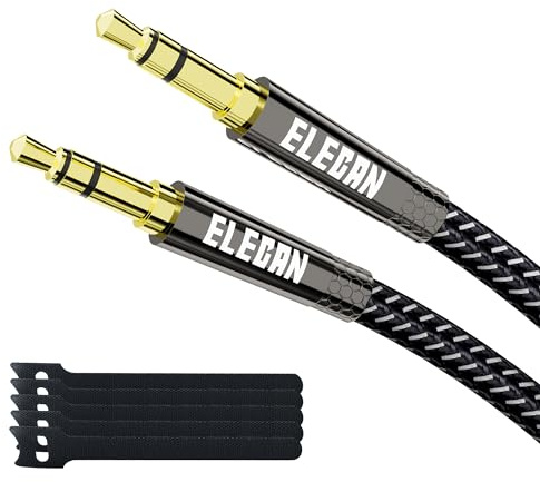 Elecan 3.5mm AUX Cable 2 Ft/2 Pack (Hi-Fi Sound-Zinc Alloy Case-OD 3.5MM-Ultra Slim&Soft) Short Auxiliary Stereo Audio Cable Braided 1/8 inch 3.5 mm AUX Cord for Headphones,Home Stereo, Speaker, Phone