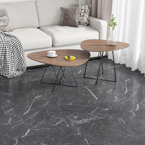 Yullpaper Black Grey Vinyl Flooring Marble Effect Peel and Stick Floor Tile Washable Bathroom Floor Tiles Self Adhesive Matte Retro Floor Planks Kitchen Flooring 30 x 30cm 4 PCS