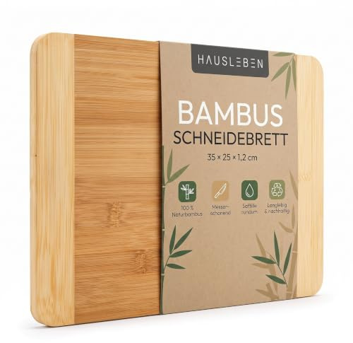 hausleben Schneidebrett aus Bambus – Holz Frühstücksbrettchen 25x35 cm | Nachhaltiges Zweifarbiges Küchenbrett & Brotzeitbrett – Messerschonendes kleines Holzbrett für Küche & Vesper