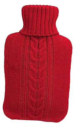 minkissy Wärmflaschenabdeckung Wärmflaschenhülle gestrickte Abdeckung hausmittel home wärmeflasche Wärmflaschenbezug für Damen Wärmflaschenetui Pflege Thermosflasche Heizung rot