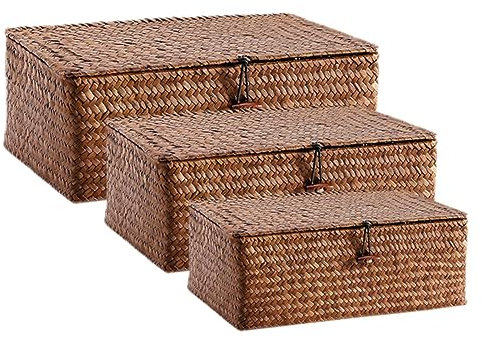 OFFSCH 3stücke Woven Aufbewahrungsbox Mit Deckel Leicht Und Multifunktional Für Büro Schule Schlafzimmer Und Andere Bereiche Um Kleine Gegenstände Ordentlich Zu Lagern