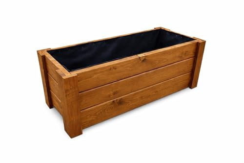 Pflanzkasten Holz 80 cm – Blumenkasten Balkon & Terrasse, Hoher Pflanzkübel Wetterfest, Hochbeet Kräuterbeet Garten (D24 Teak)