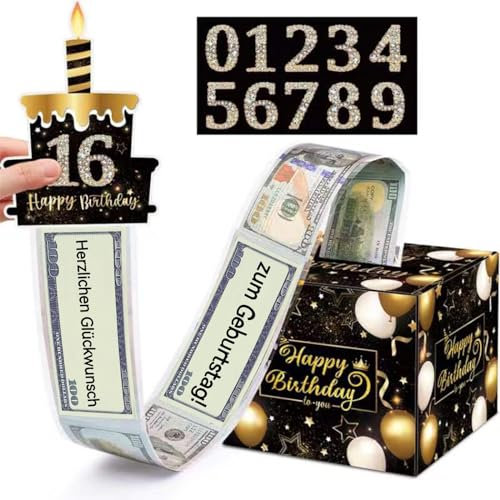 Geldgeschenke Geburtstag Mystery Box Geldgeschenke Verpackung，Geschenkbox Geburtstag überraschungsbox，Geldgeschenk Happy Birthday Tortendeko， Verpackung Für Geldgeschenke(Schwarz Gold)