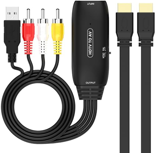 H.May HDMI a RCA Convertidor, HDMI a RCA Cable, HDMI a AV Cable Adaptador,Soporta PAL/NTSC,para PS4, Roku, Apple TV, PC, Ordenador portátil, Xbox, HDTV, DVD Etc（Incluye HDMI, Cable AV）