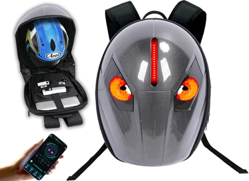 Zaino per Moto a LED dal Design Rotondo e Cool - Zaino per Moto a Guscio Rigido 3D con Schermo a Colori Programmabile, Borsa per Casco Equitazione Impermeabile per Esterni