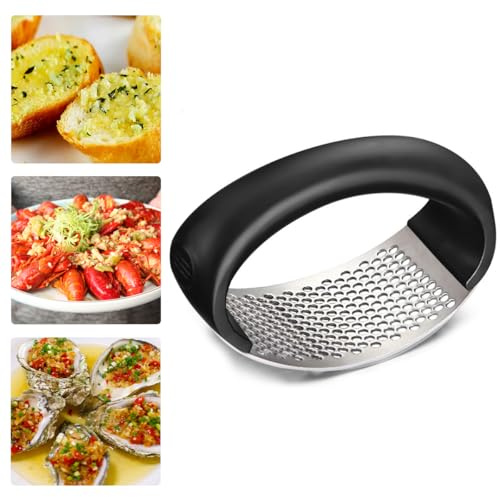 Garlic Press, Garlic Press Rocker Crusher Masher, Portable Manual High Performance Garlic Mincer, Garlic Chopper for Household Kitchen Appliances (Black)