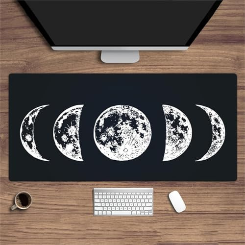 TengYuer Tapis de Souris Gaming XXL 1000x500x3mm Grand Tapis de Souris Lune Blanche Noire avec Bords Cousus et Base en Caoutchouc Antidérapant Surface Spéciale Améliore la Précision et la Vitesse