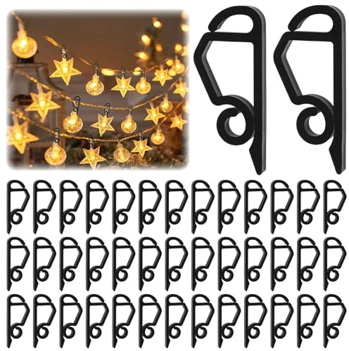 Axinyijia 120 Piezas Ganchos para Luces de Navidad, Ganchos para Canalones para Luces Navideñas, Clips de Luz Navideña para Decoración de Iluminación Exterior (negro)