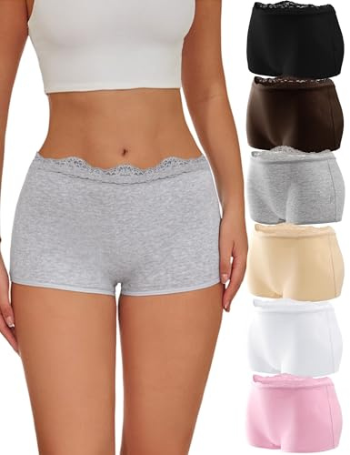 READY TO LOVE Boxershorts Unterhosen Damen Baumwolle Unterwäsche Frauen Dehnbar Hipster Pantys Atmungsaktive Boyshorts Panties Bequem Mehrpack 6
