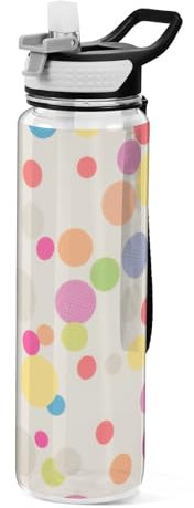 Mnsruu Transparente Sport-Wasserflasche mit Strohhalm, auslaufsichere Trinkflasche, bunte gepunktete Fahrradflaschen für Sport, Büro, Schule, BPA-freier Tritan-Kunststoff, 1 Liter