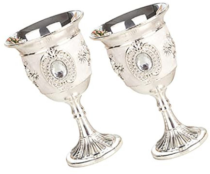 OKUMEYR Lot De 2 Gobelets à Vin En Alliage Argenté, Coupe à Vin Vintage, Résistant à L'abrasion, Pour Fêtes, Bars Et Usage Domestique