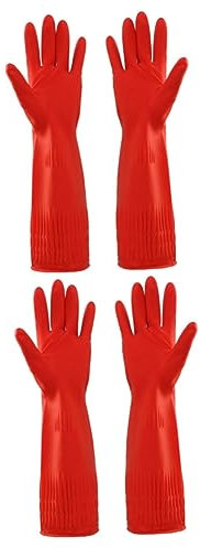 IWOWHERO 2paare Latex Dishwashing Gloves Mit Innerem Plüsch Und Ölbeständig Für Küchenreinigung Geschirrspülen Und Gartenarbeit Rot Haushaltswerkzeug