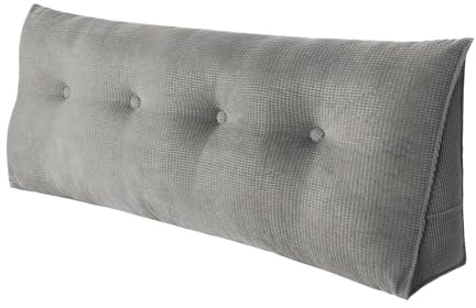 OHMG XXL Lesekissen,120/140/160/180/200 cm, Keilkissen, grau, großes dreieckiges Sofakissen, Lendenwirbelstütze, großes Kissen, Rückenstütze, Kopfteil, Ruhe, Lendenwirbelstütze (Grau, 120CM)