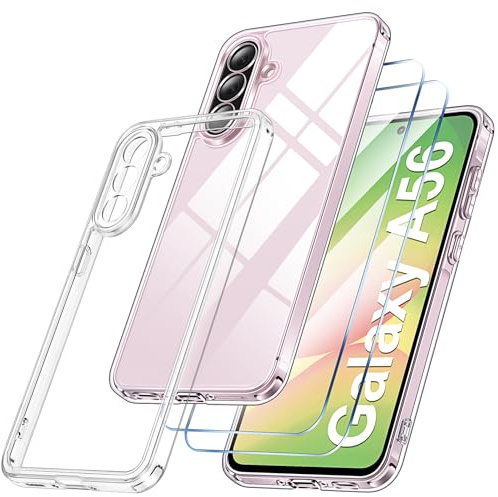 Qasyfanc Klar Handyhülle für Samsung Galaxy A56 5G Hülle, Durchsichtig | Inklusive 2 Stück Schutzfolie, Militärschutz Kratzfest Hard PC Transparent Case Schutzhülle für Samsung Galaxy A56 5G
