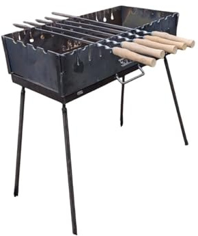 Generisch Mangal Schaschlikgrill 3mm, Holzkohle, Faltbar, Tragbar, 12 Spieße, inkl. 5 Edelstahlspieße und Tasche