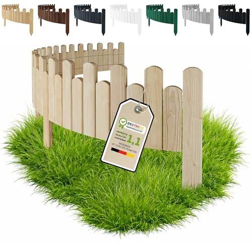 Floranica Rasenkante Holz Beeteinfassung 200 x 40 cm Welle Unbehandelt | Flexibler Rollborder aus Kiefernholz für Beet, Rasen und Wege in Staketenzaun-Optik – naturbelassen zum Selbstgestalten