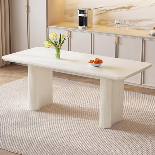 Guyii 160 cm Weißer Esstisch, modernes Design, platzsparend, ideal für Esszimmer, Küche oder kleine Räume, stabile Holzbeine, stilvolle Möbel für 4-6 Personen,nur Tisch. (Weißer)