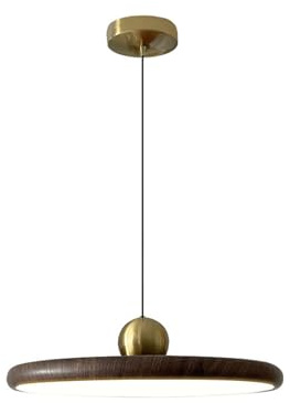 S-Cevada Suspension Moderne LED Luminaire Dimmable Lampe Suspendue en Métal Vintage Couleur Noyer avec Douille Or pour Chambre Îlot de Cuisine Salon Couloir Salle à Manger (Couleur Noyer, 40cm)