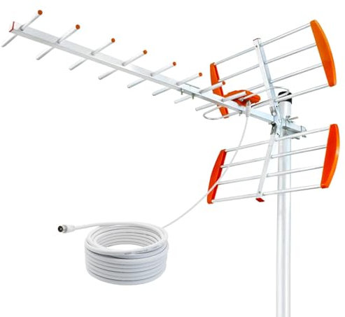 Outdoor Tv Aerial, Digital Tv Aerial Outdoor for Freeview, Long-Range External Tv Antenna for Smart Hdtv 4k/1080p, Enhanced UHF/VHF Reception, Loft/Roof Installation, Not Included Installation Rods