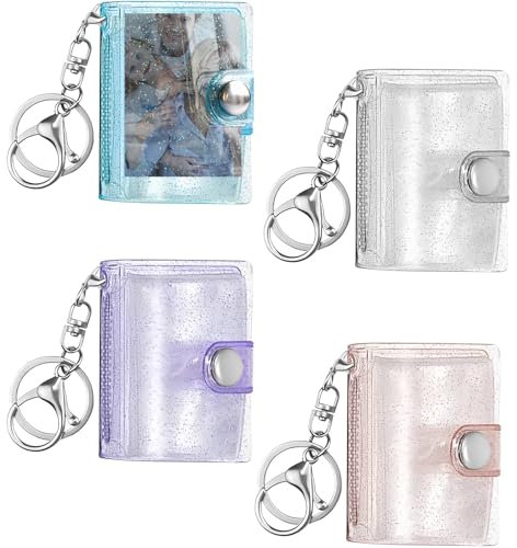 AONAYO 4 Stück Mini Fotoalbum, Mini-Fotoalbum Schlüsselanhänger Mit Karabinerverschluss,Tragbares Fotoalbum,2 Zoll Mini Foto-Schlüsselanhänger,Für DIY Fotoalbum, Karten, (Glitzer Mehrfarbig)
