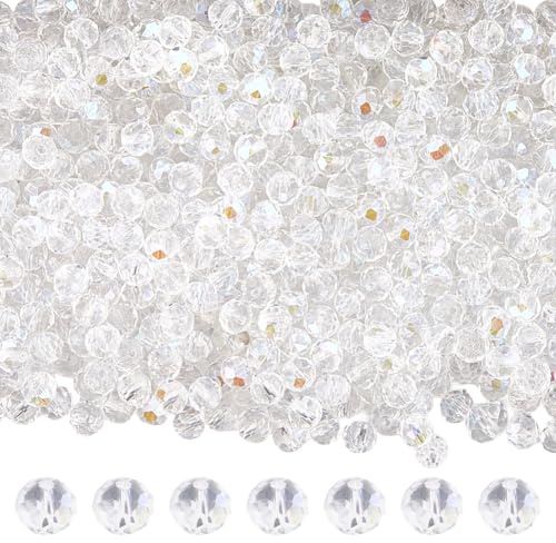 PONABEADIY 1 boîte de 10 brins de 830 Perle Ronde Transparente à Facettes de 6mm avec Trou de 1mm Breloques Intercalaires à Facettes en Cristal de Couleur AB pour la Fabrication de Bijoux Bracelets